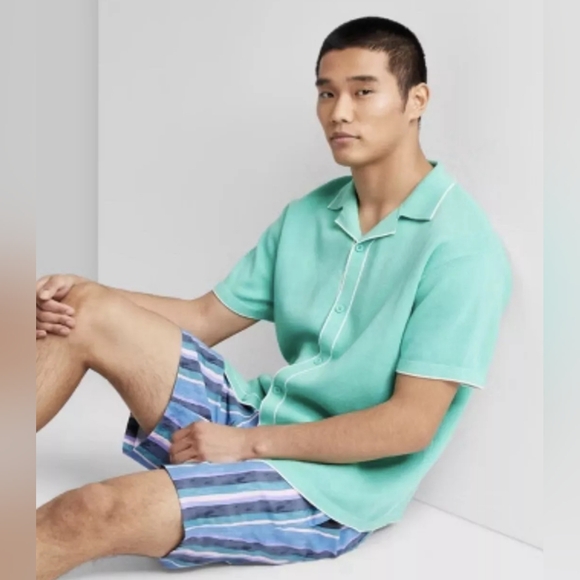 *Men's Turquoise Green Short Sleeve Button Up Polo Shirt Size M NWT - Picture 1 of 7